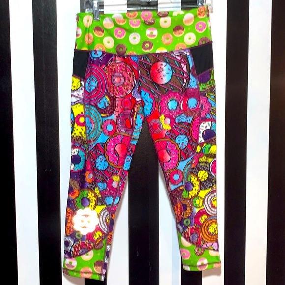 Infinite Alchemy Brand Donut Print Capri Workout Gym Leggings Tights Large 12/14 - Picture 1 of 14